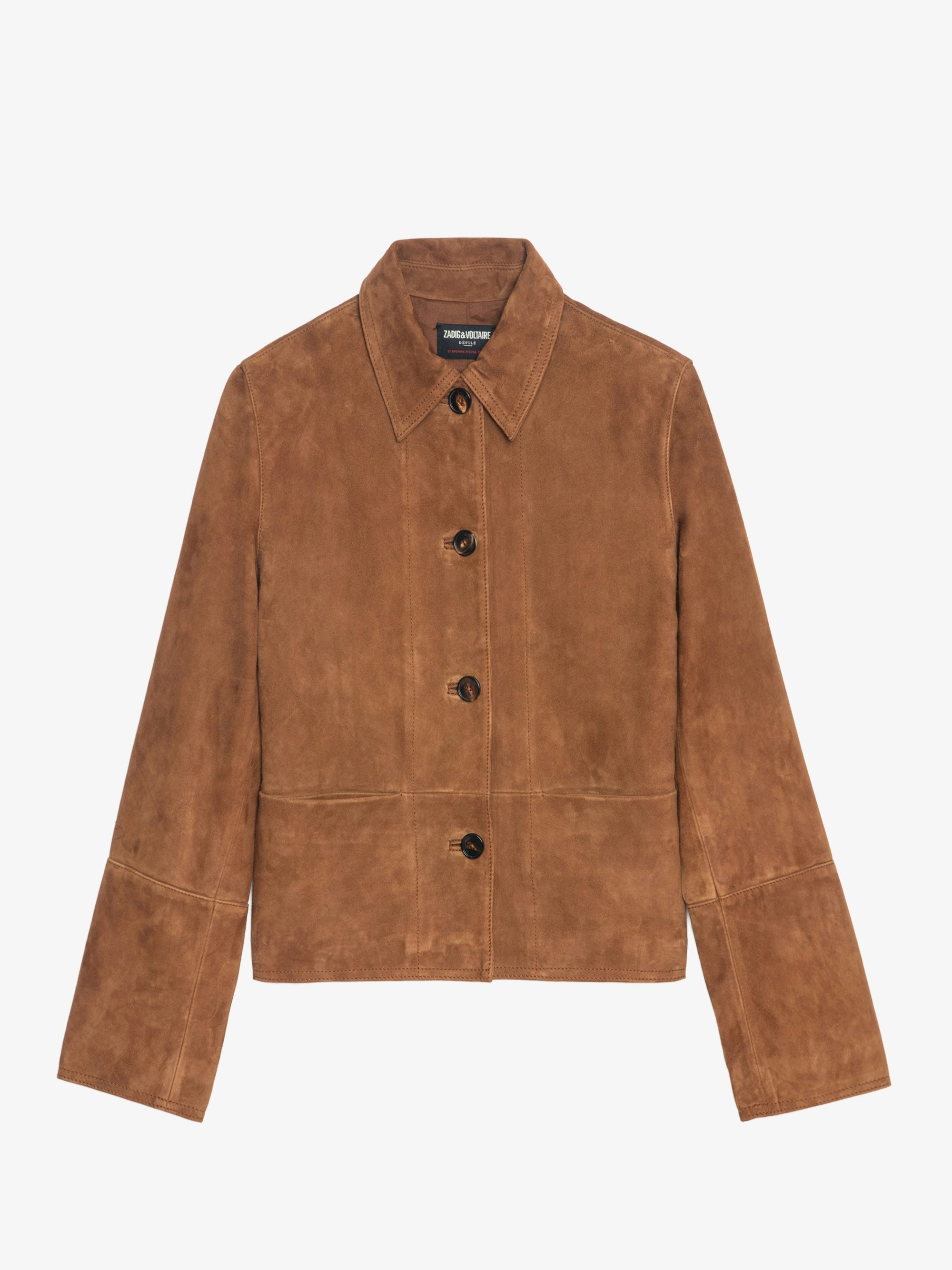 Lessa Jacket 100% Suede Leather - Cropped suede leather jacket with embossed wing on the back.